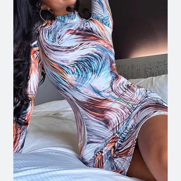 Fashion Nova Swirl Print Mini Dress - Orange, Blue, White - Picture 6 of 9